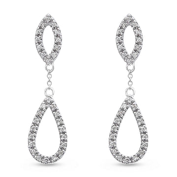 Solid 14K White Gold 25mm Drop Dangle Pear Teardrop Diamond Earrings Wholesale